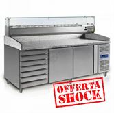 Tavolo Pizza 2 porte + 5 cassetti con vetrina 2000/330