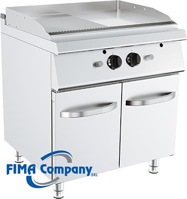 Fry Top a gas piano liscio e rigato, due ante
